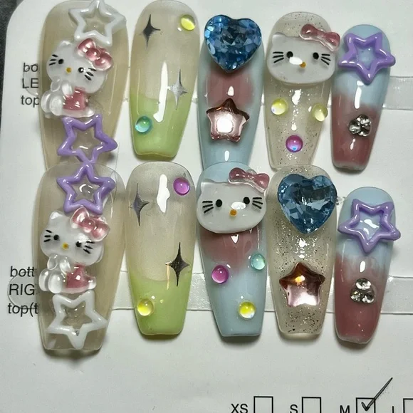Cute Hello Kitty Press On Nail Art 10 pc 3D Charms handmade reusable, medium NWT - Picture 6 of 9